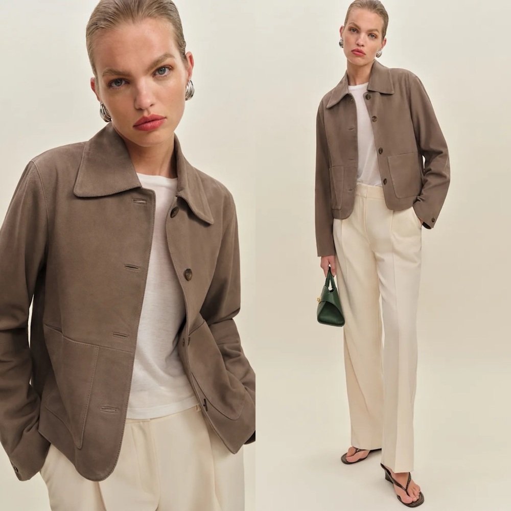 REFORMATION Veda Nell Suede Jacket in Mushroom XXS